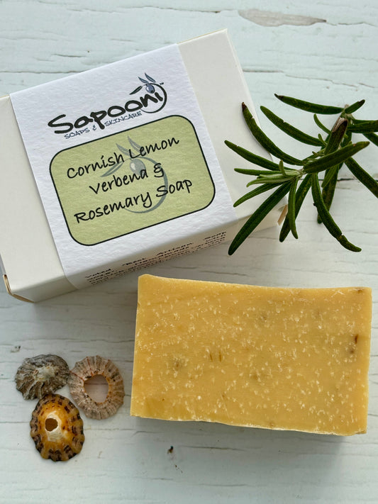 Cornish handmade soap with lemon verbena & rosemary—natural, refreshing, and perfect for coastal-inspired skincare