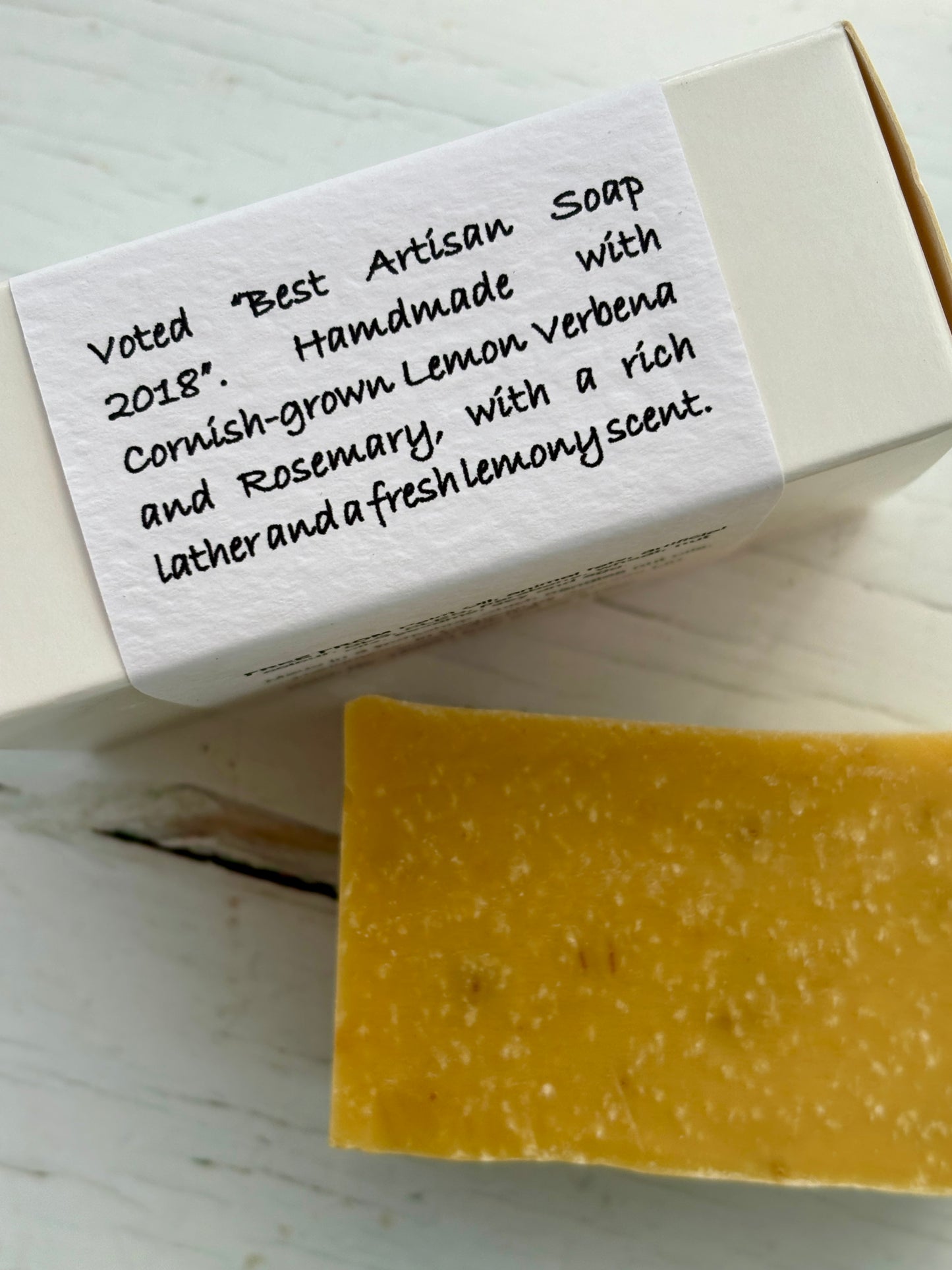 handmade Cornish soap with lemon verbena & rosemary—zesty, natural, and ideal for refreshing daily skincare