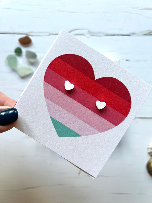 love heart earrings gift card—handmade, coastal-inspired, vibrant striped design with 3D embellishments for gifting