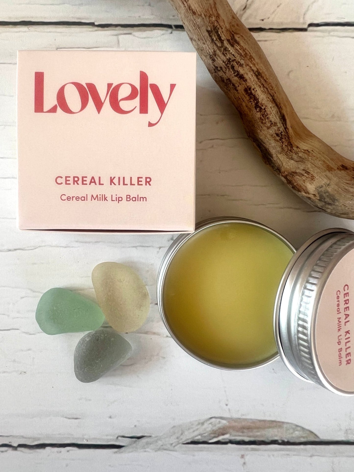 lovely cereal milk lip balm—handmade, sweet and creamy blend in a tin for natural skincare and cozy gifting