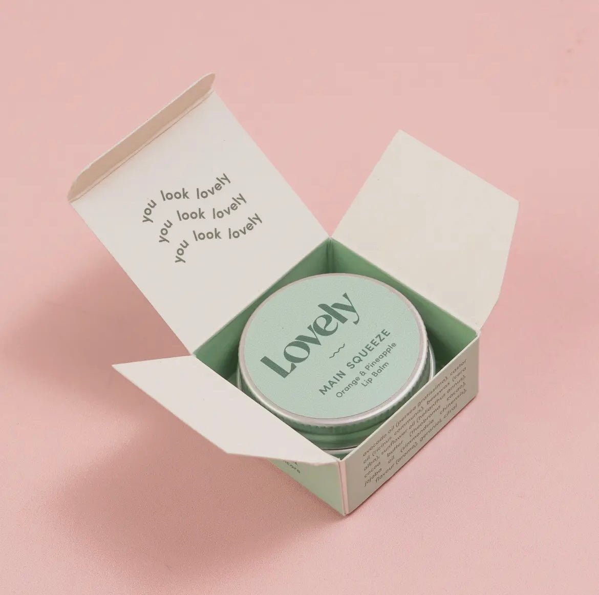 lovely orange & pineapple lip balm—handmade, tropical, nourishing blend in a mint tin for natural skincare and gifting