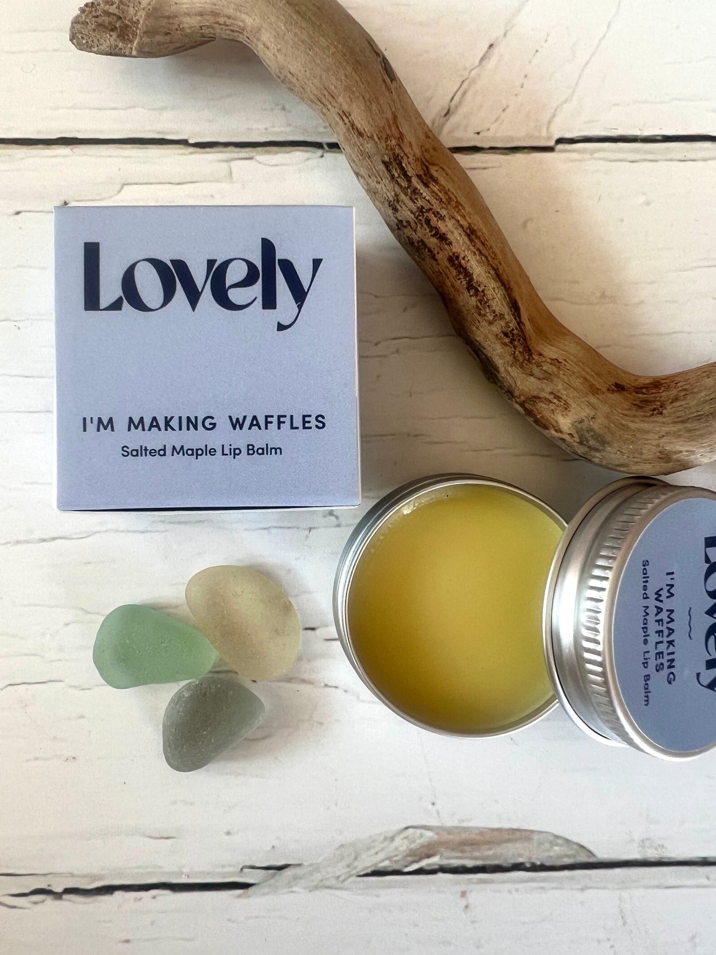 lovely salted maple lip balm—handmade, cozy and sweet blend in a tin for natural skincare and winter gifting