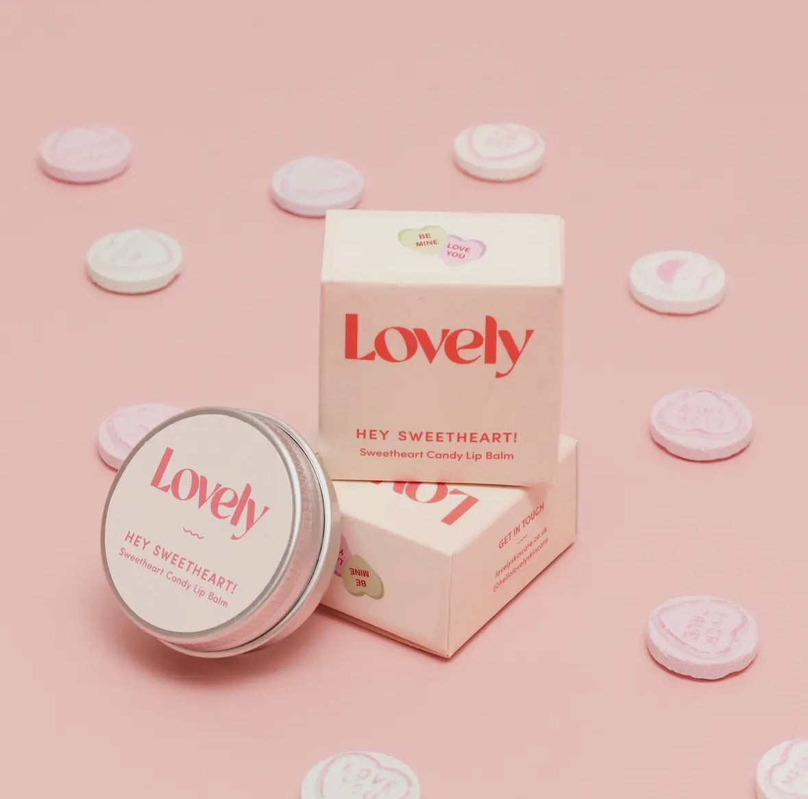 lovely sweetheart candy lip balm—handmade, romantic, candy-scented blend in a tin for natural Valentine’s Day skincare