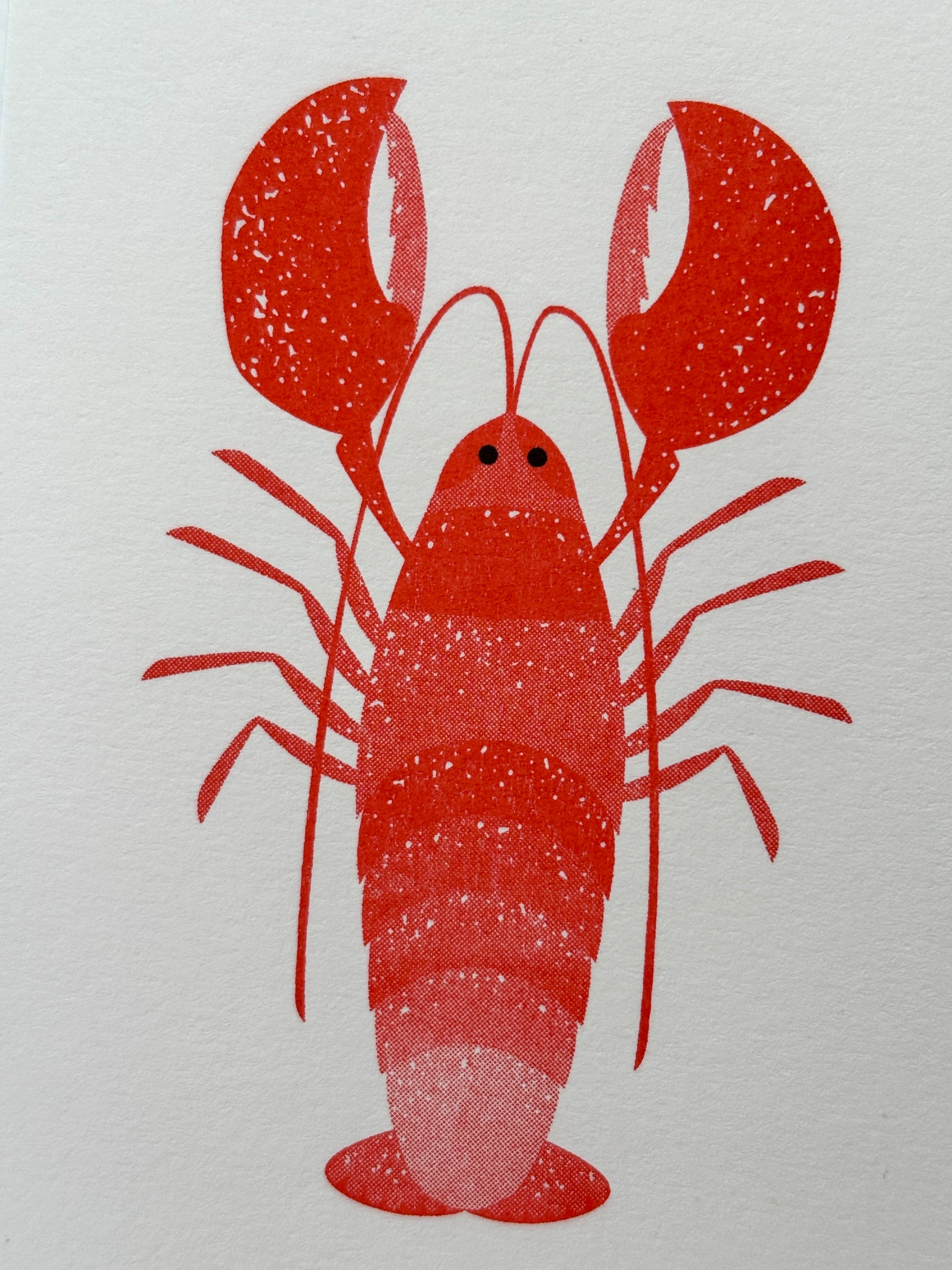 red lobster illustration print with speckled texture detail, nautical marine art, seafood themed card design