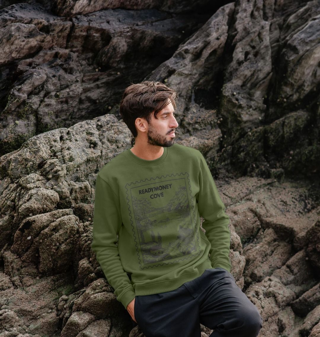 khaki men’s sweatshirt – Readymoney Cove stamp pullover, soft coastal layer for rugged hikes and relaxed seaside moments