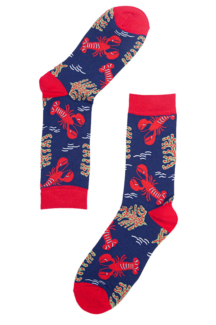 Lobster & Seaweed Red & Blue Bamboo Mens Socks -Size 7 to 11