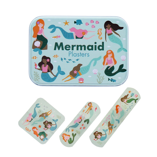 mermaid plasters in a reusable tin featuring colourful under-the-sea designs—cute, fun, and perfect for kids’ first-aid essentials