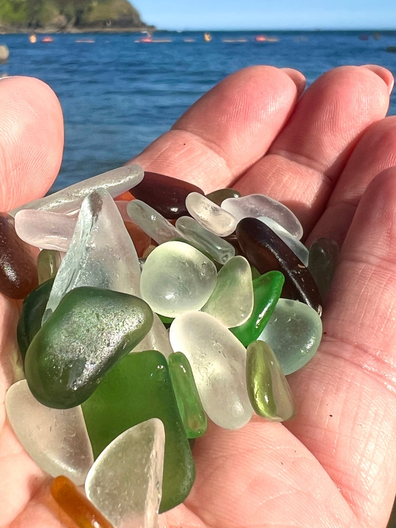 cornish sea glass handful mixed colors green white brown, ocean tumbled beach finds, coastal craft supplies Cornwall UK