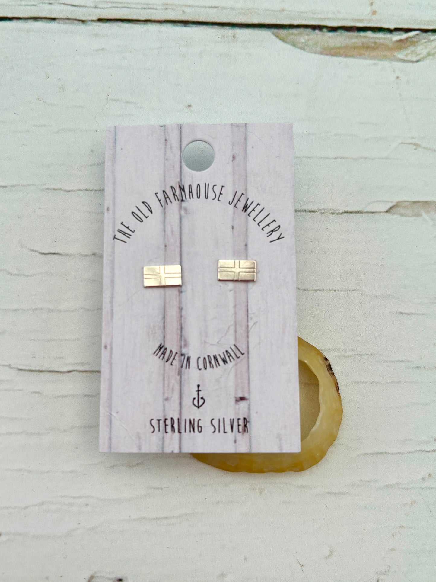 mini cornish flag sterling silver stud earrings St Piran's flag, handmade cornwall jewelry unique heritage gift accessory