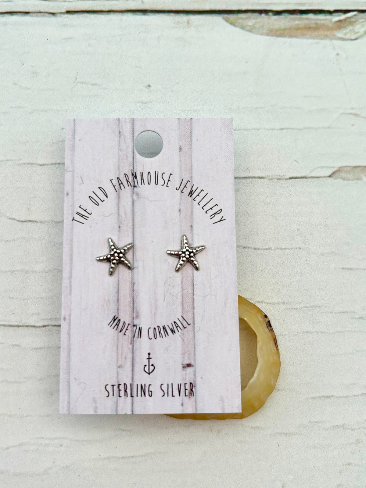 mini starfish sterling silver stud earrings tiny sea life shape, handmade cornwall jewelry minimalist accessory, ocean gift