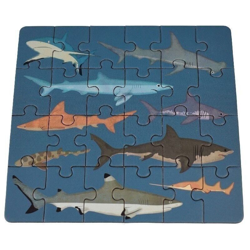complete 24-piece mini sharks jigsaw puzzle colorful marine animal educational toy Rex London small, travel-size gift