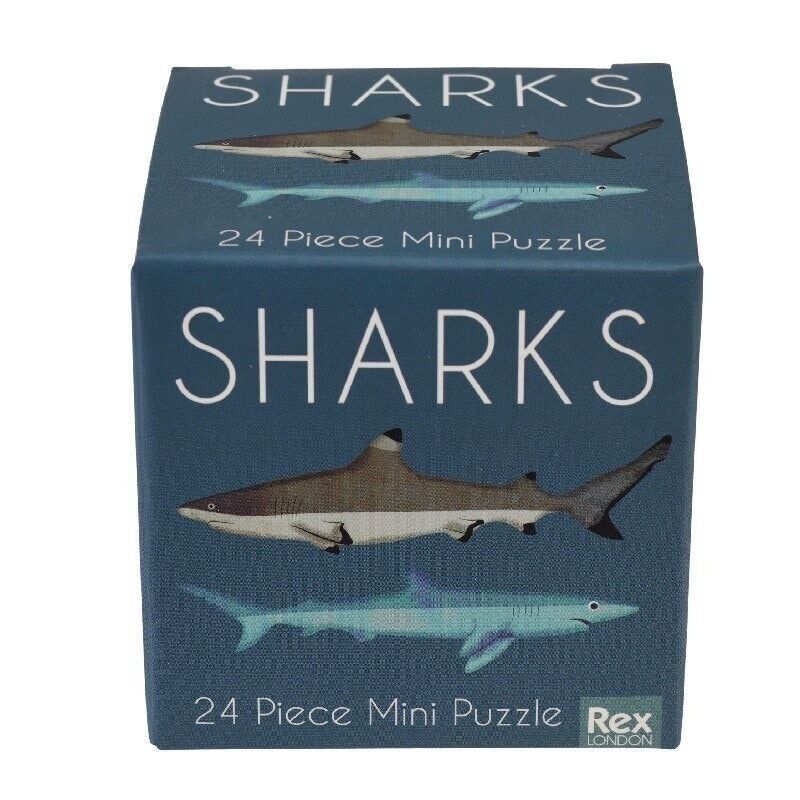 24 piece mini sharks jigsaw puzzle for kids and adults portable Rex London toy, marine animal theme, small gift