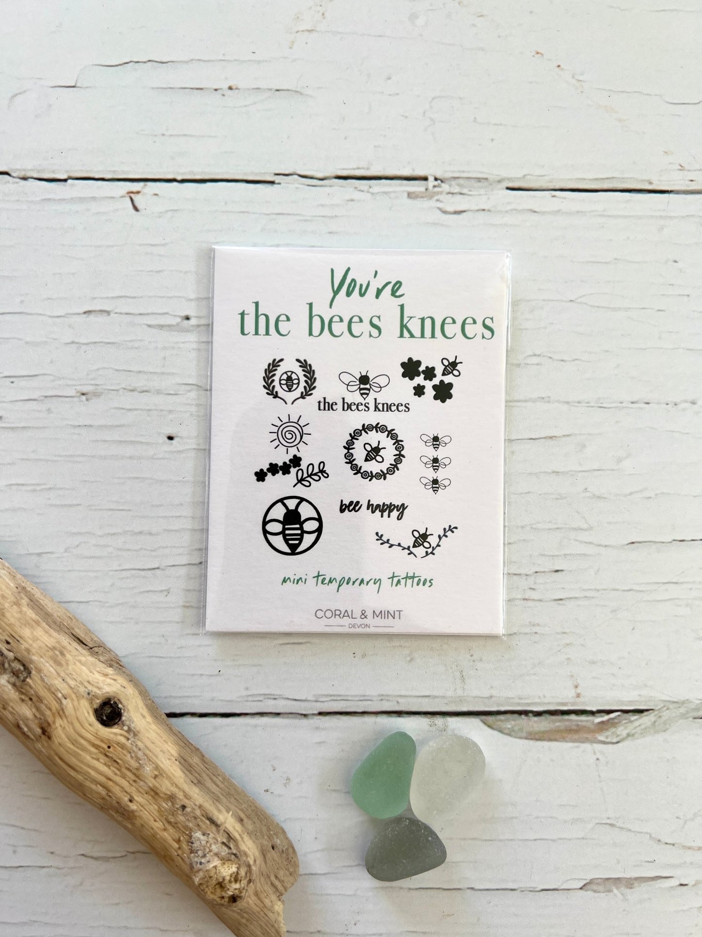 bee-themed mini temporary tattoo set with cute illustrations and positive affirmations—perfect for gifts or party favors