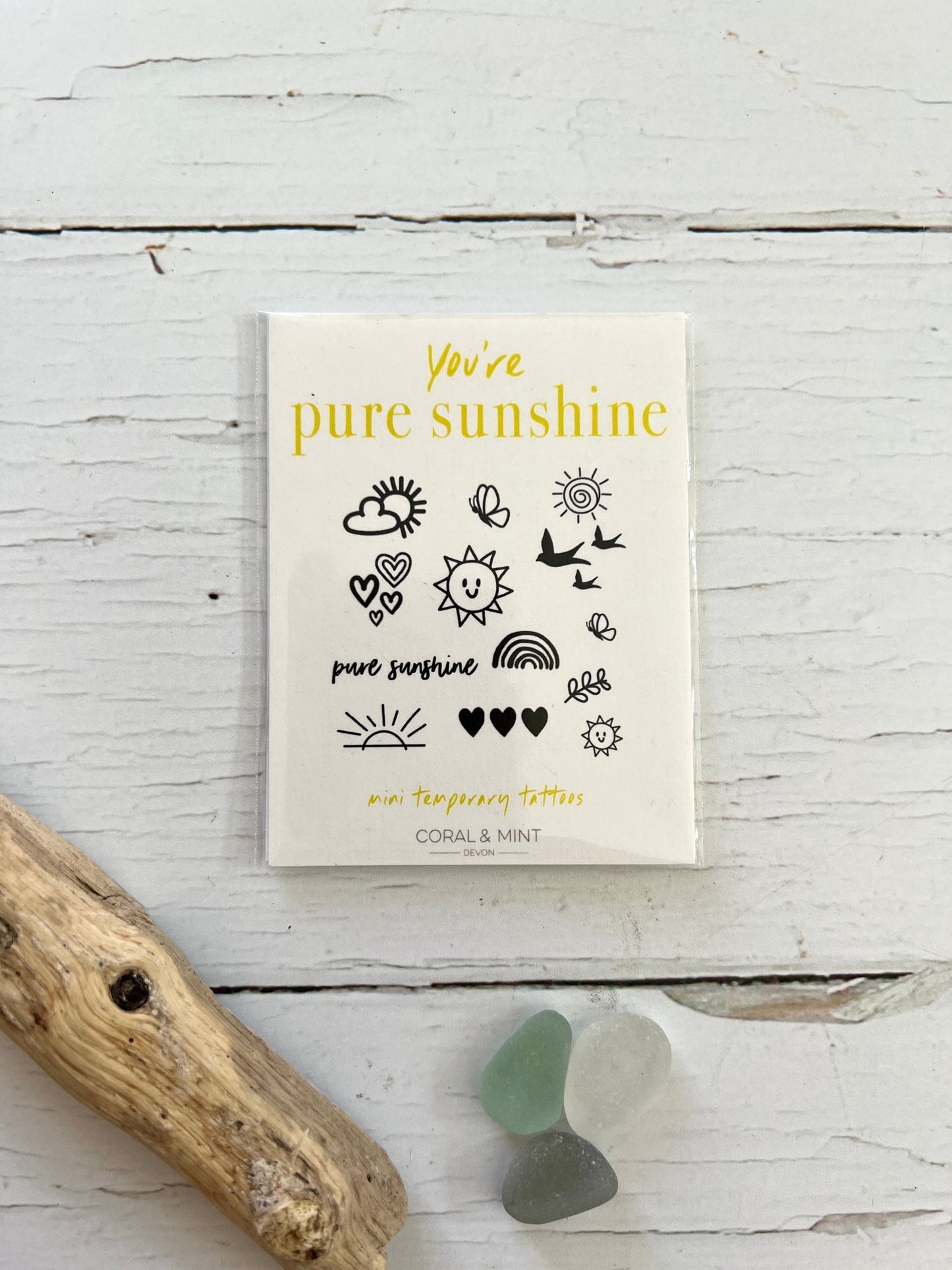 sunshine-themed mini temporary tattoo set with rainbows, hearts, and butterflies—perfect for cheerful gifting