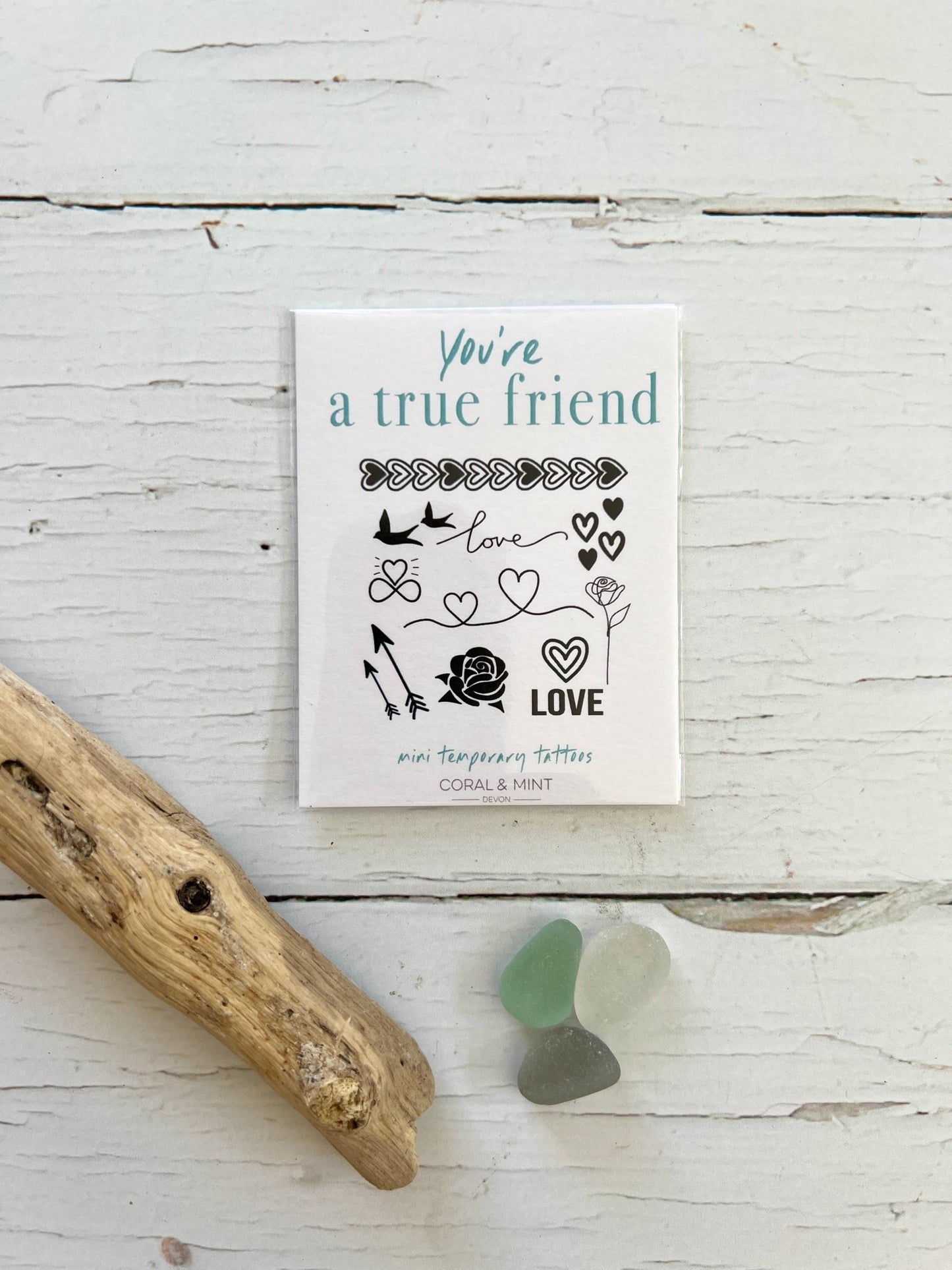 friendship-themed mini temporary tattoo set with hearts, birds, and love quotes—ideal for gifting or party favors