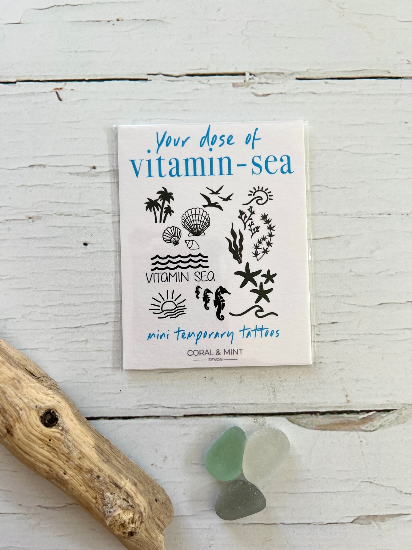 ocean-themed mini temporary tattoo set with seashells, waves, and sea creatures—perfect for beach lovers and summer gifting