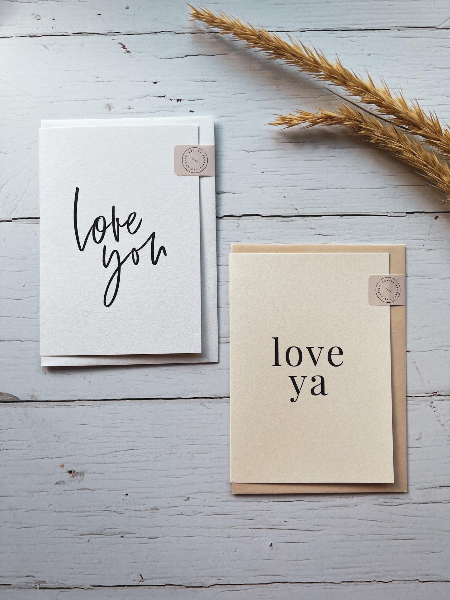 set of minimalist Valentine cards with “love you” and “love ya” text, perfect for modern romantic gifting