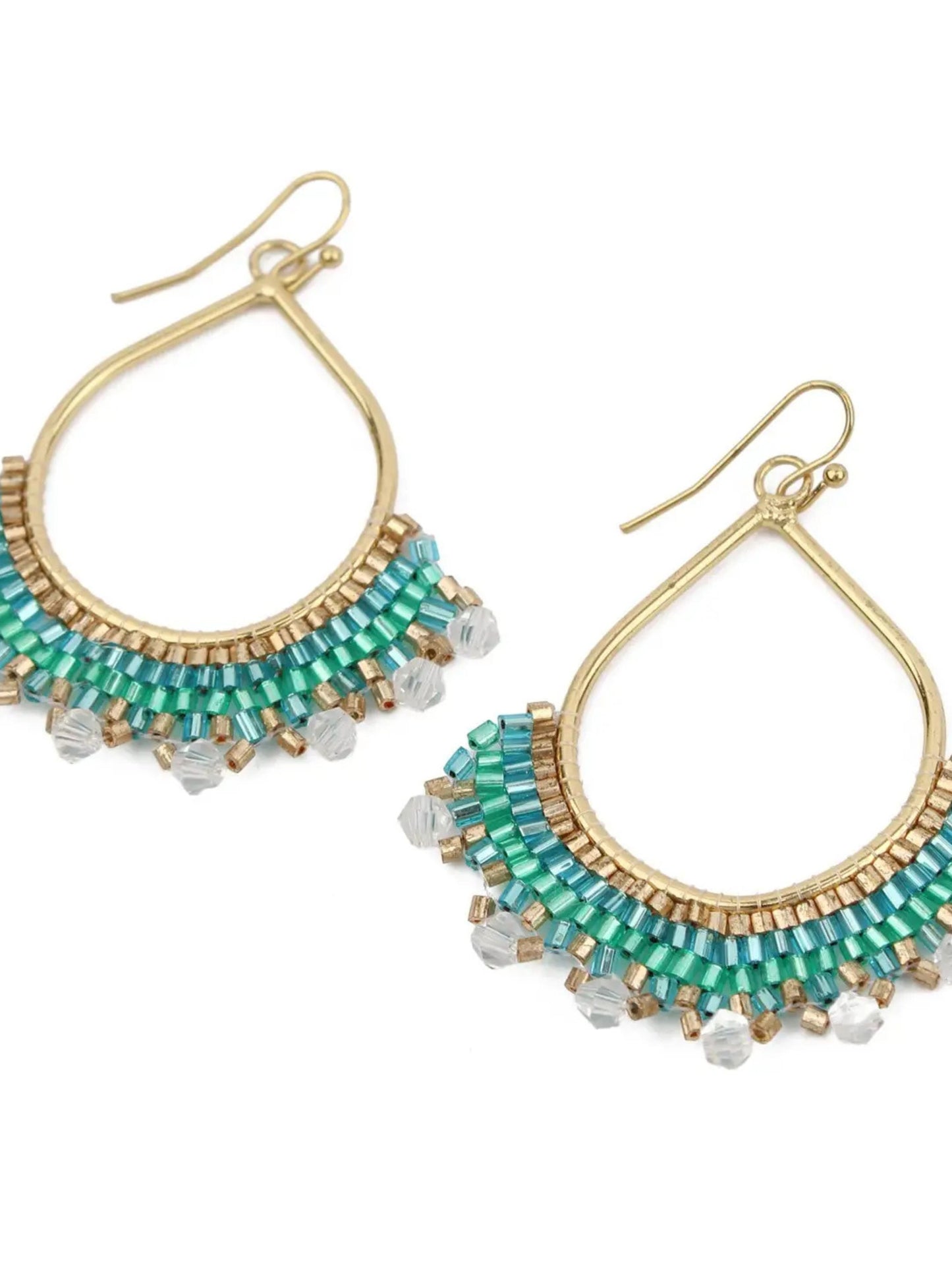 Mint Blue & Gold Statement Beaded Earrings