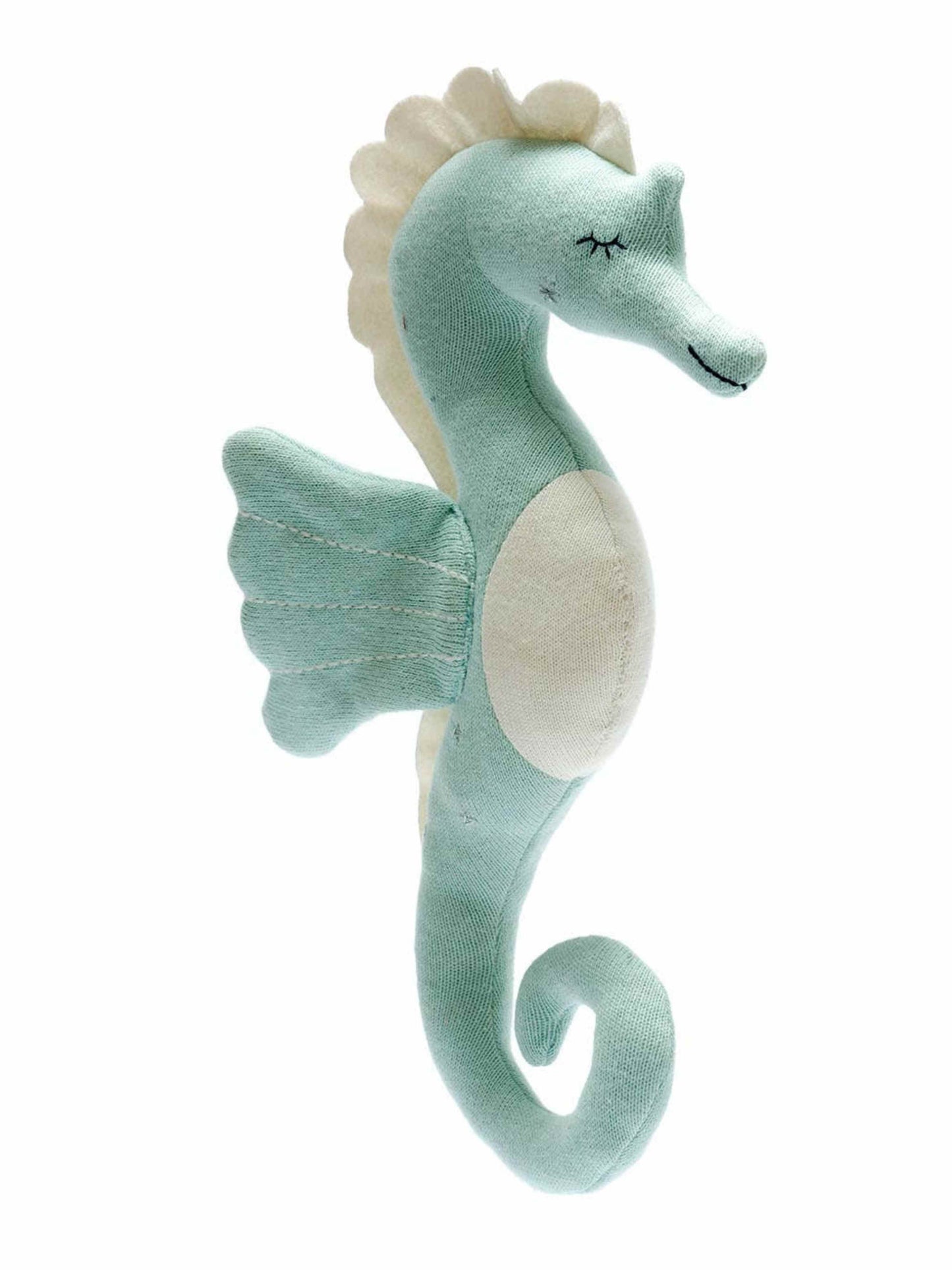 Seahorse Soft Toy, Tactile Knitted Organic Cotton Sea Green