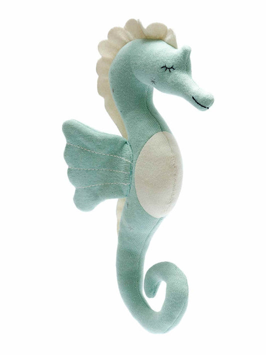 Seahorse Soft Toy, Tactile Knitted Organic Cotton Sea Green