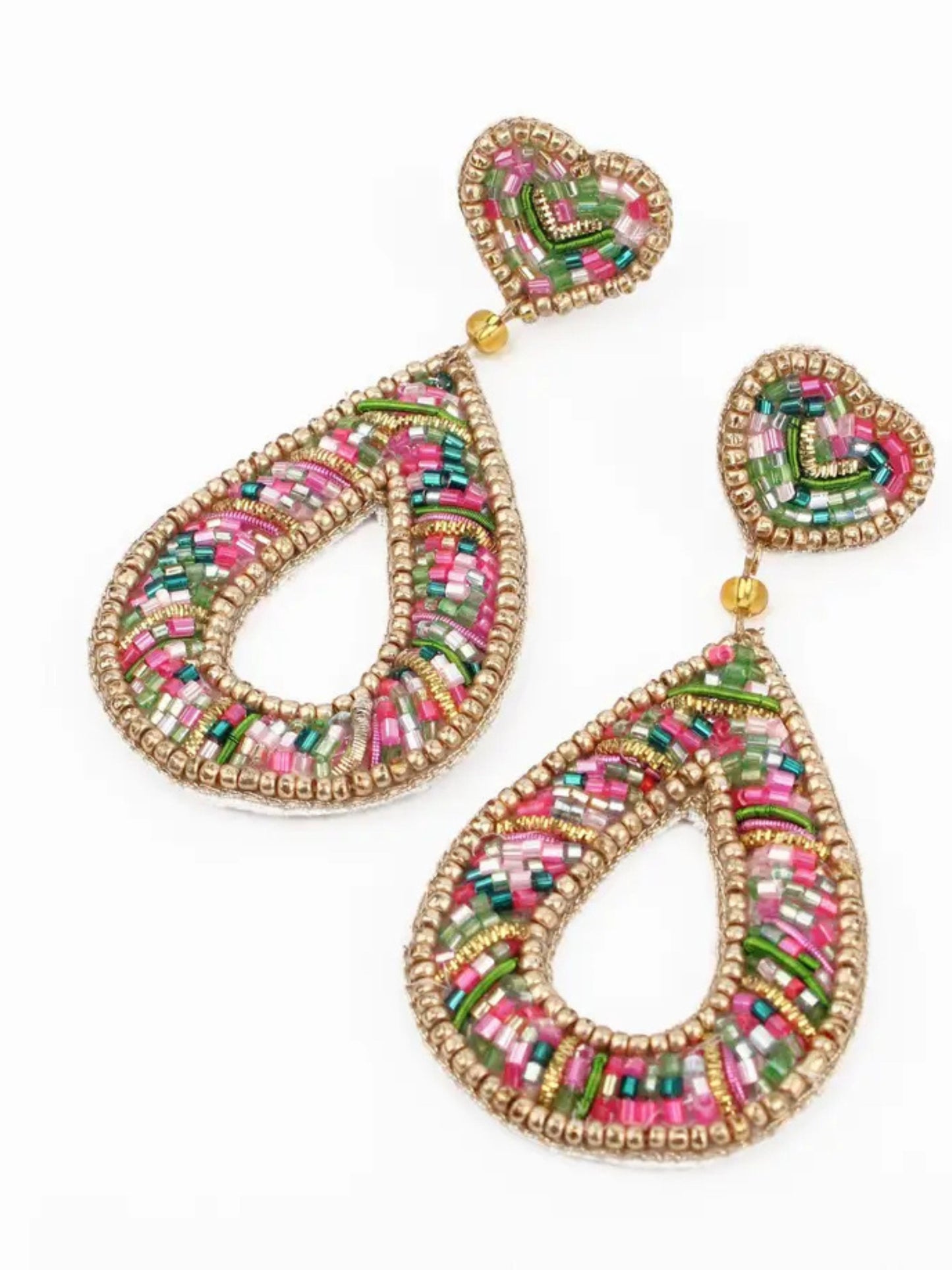 Multicoloured Teardrop Beaded Statement Earrings