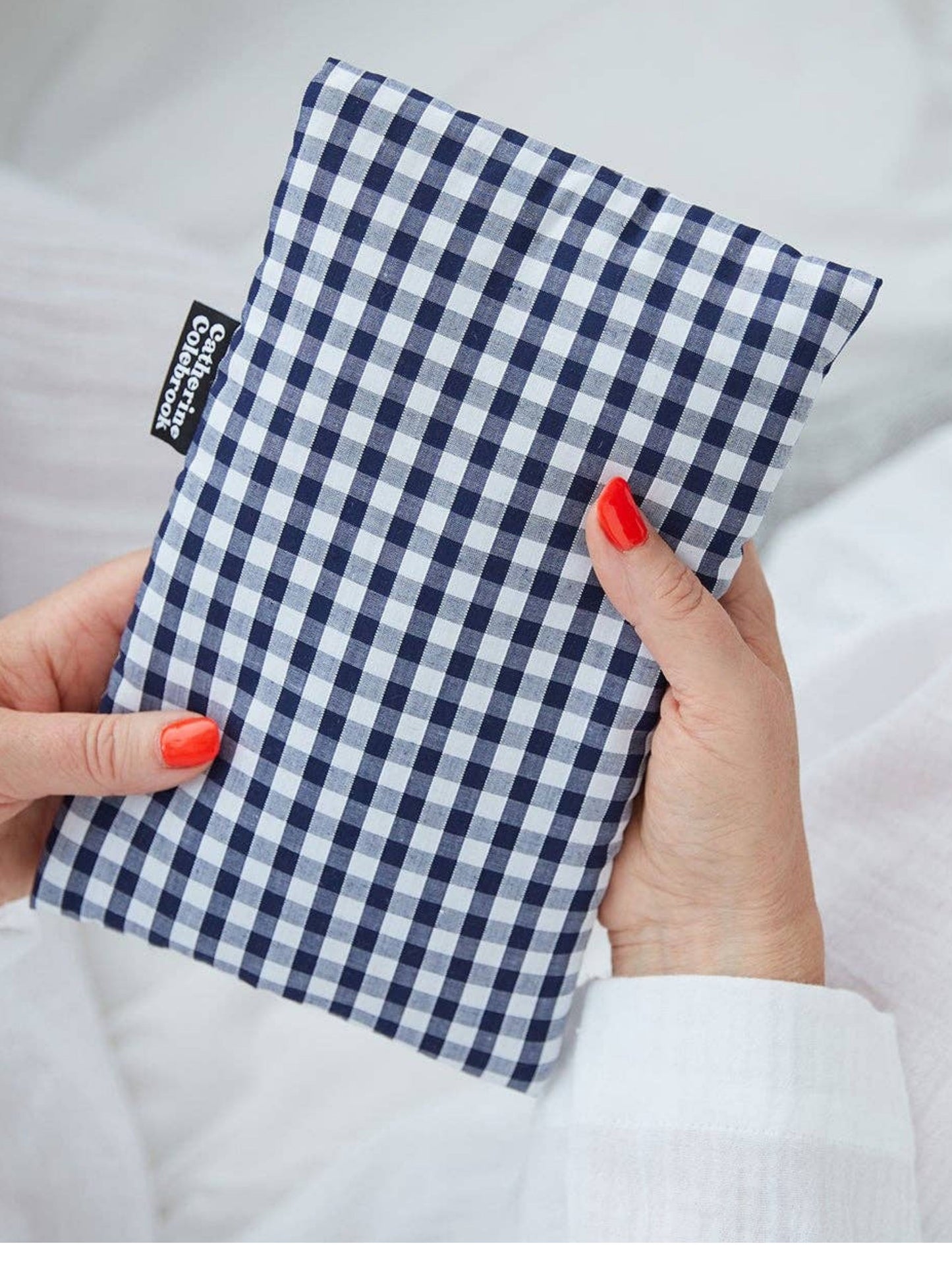 Navy Gingham Cute Hot Water Bottle