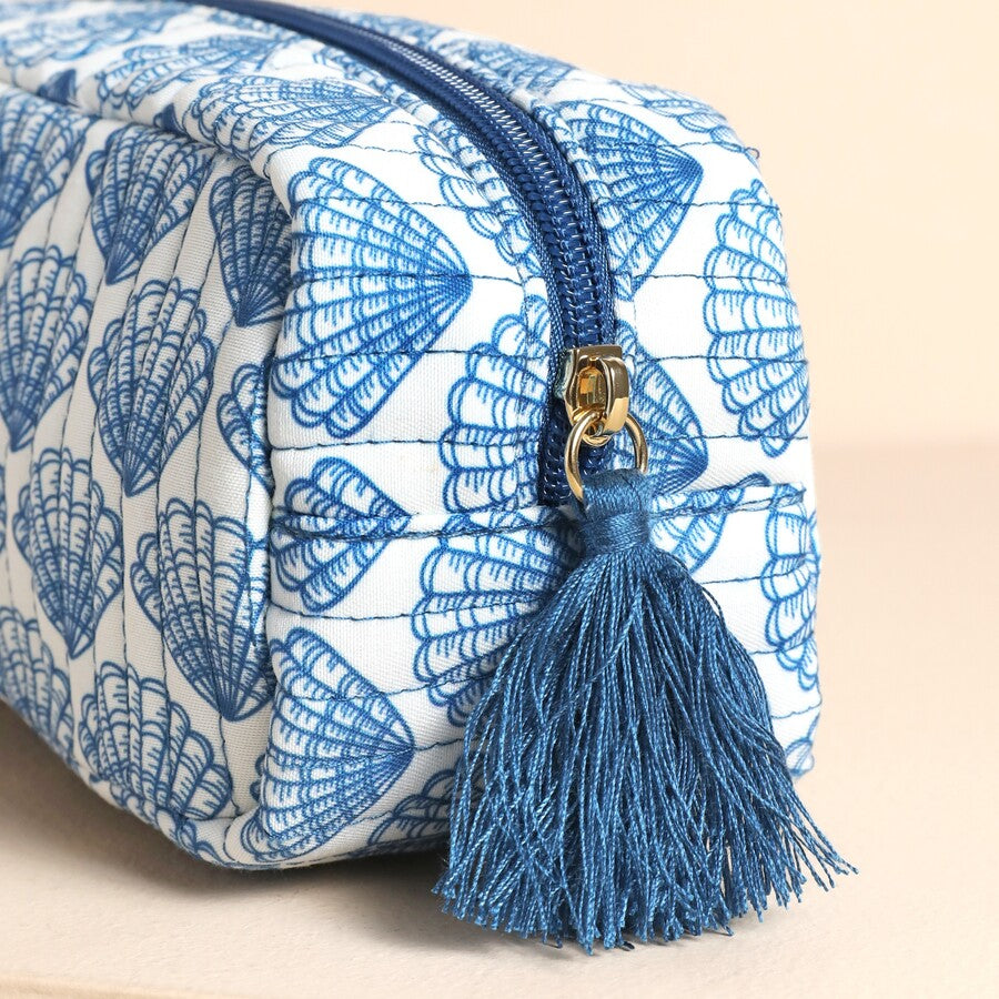 Navy Seashell Quilted Make Up Toiletries Bag