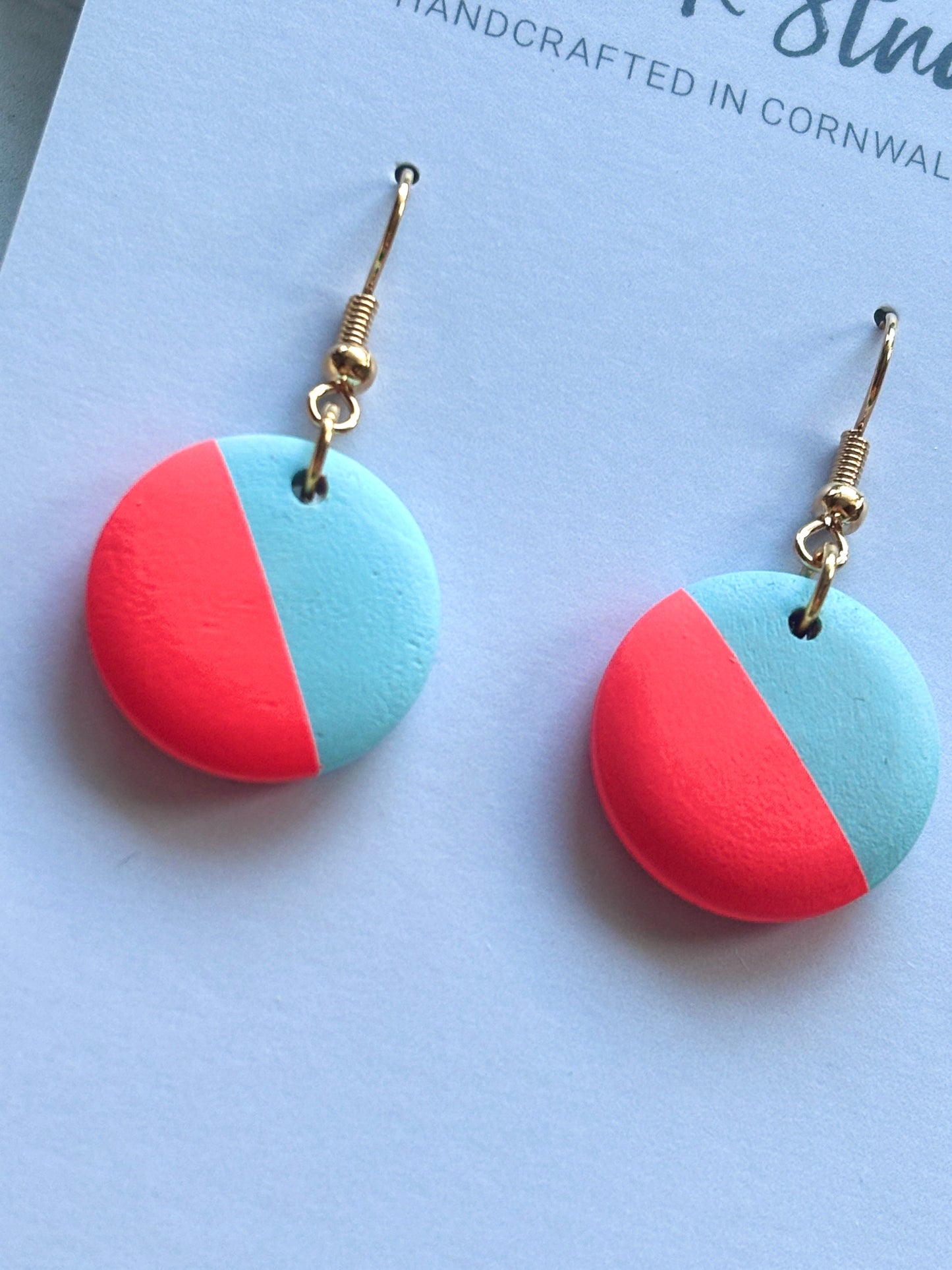 Handpainted Neon Red Dip Wooden Earrings