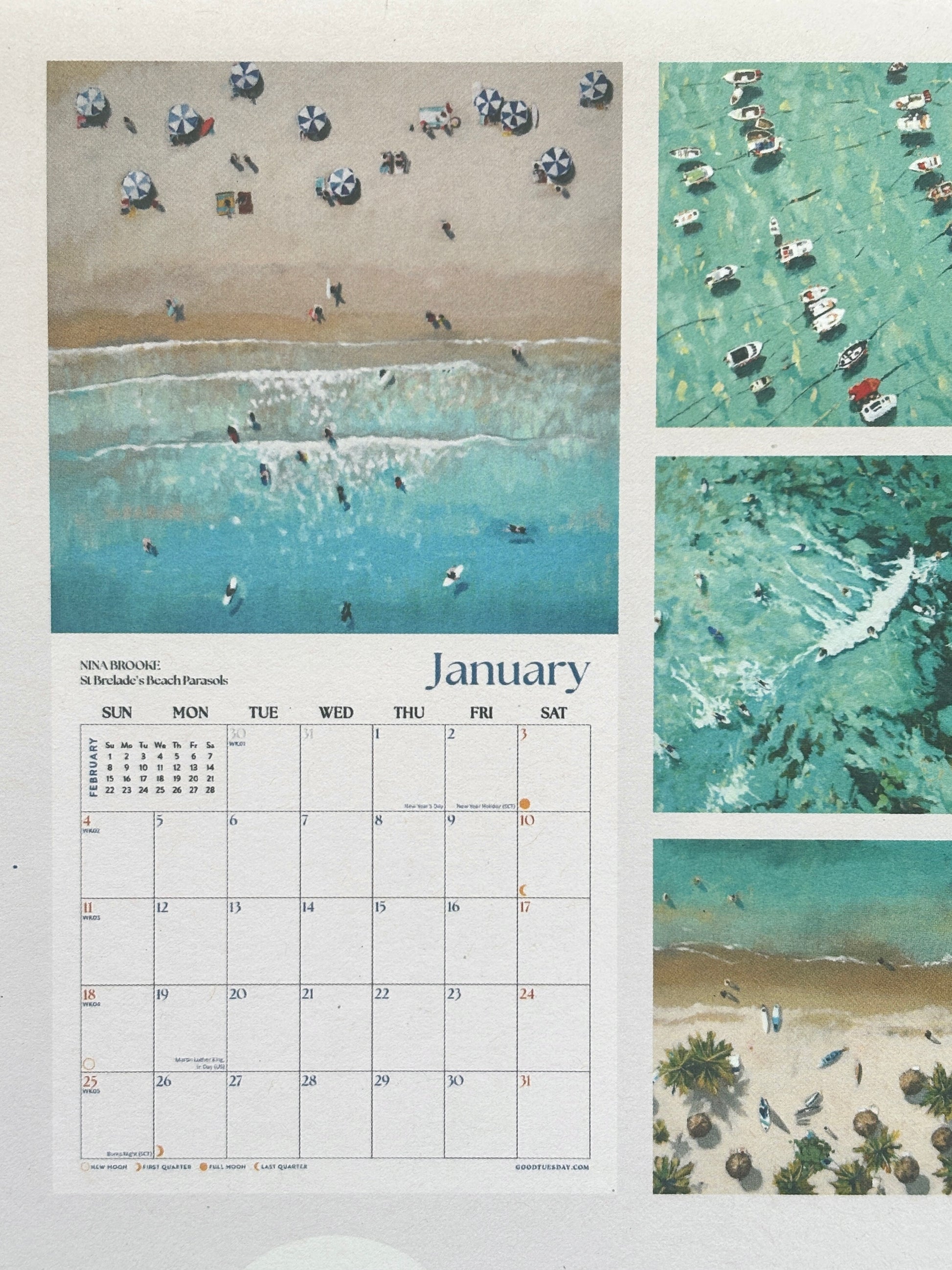 ocean eerials 2026 calendar—vibrant beach art with monthly planner, perfect for coastal décor, gifting, and mindful scheduling