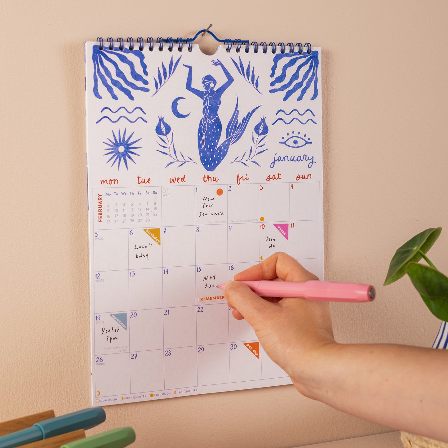 ocean mermaid 2026 calendar—artful mermaid and celestial motifs with monthly planner, ideal for coastal décor and magical gifting