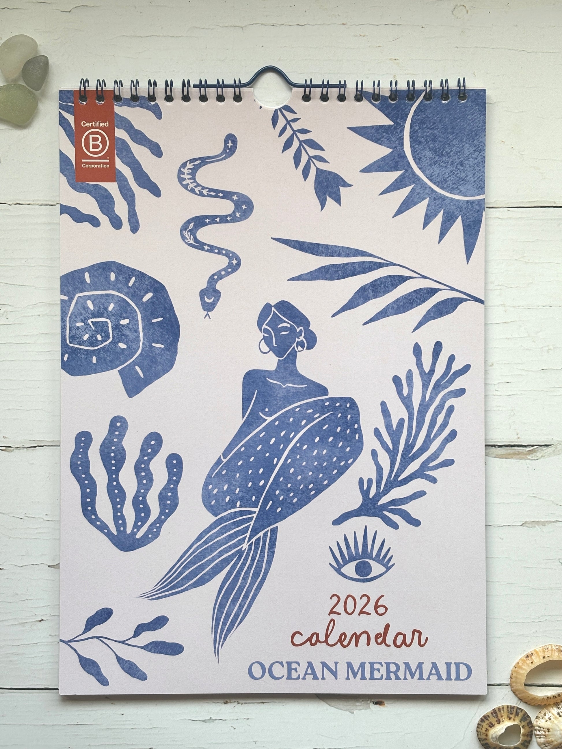 ocean mermaid 2026 calendar—artful mermaid and ocean elements in blue tones, ideal for coastal décor, planning, and thoughtful gifting