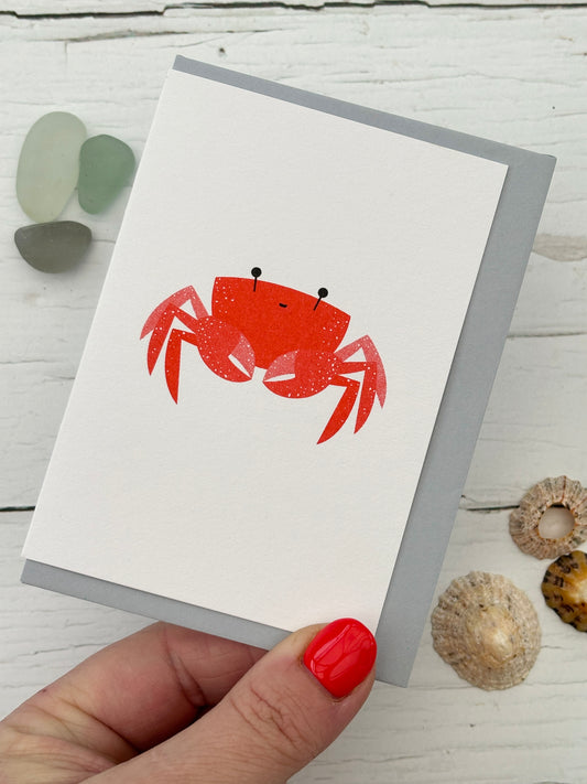 mini orange crab greetings card illustrated nautical beach art with sea glass and shells unique coastal gift souvenir