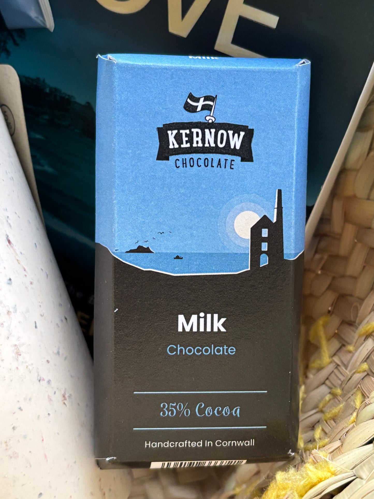 Kernow Milk Chocolate bar, 35% cocoa, handcrafted in Cornwall, artisan Cornish chocolate gift basket treat