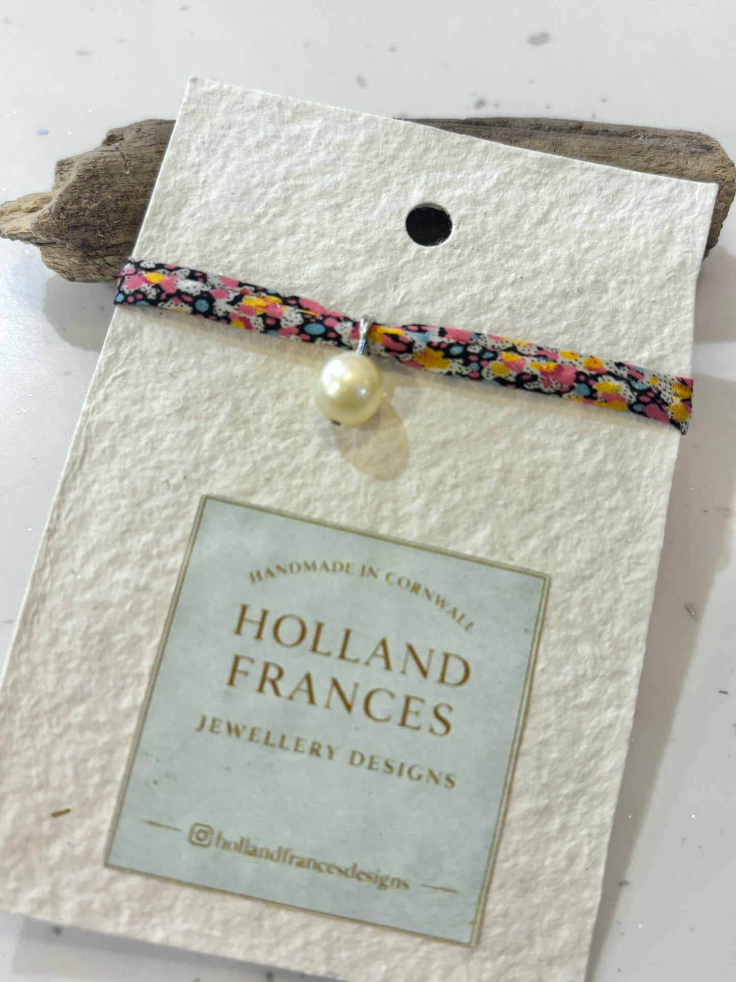 Liberty Print Pearl Tie Bracelet