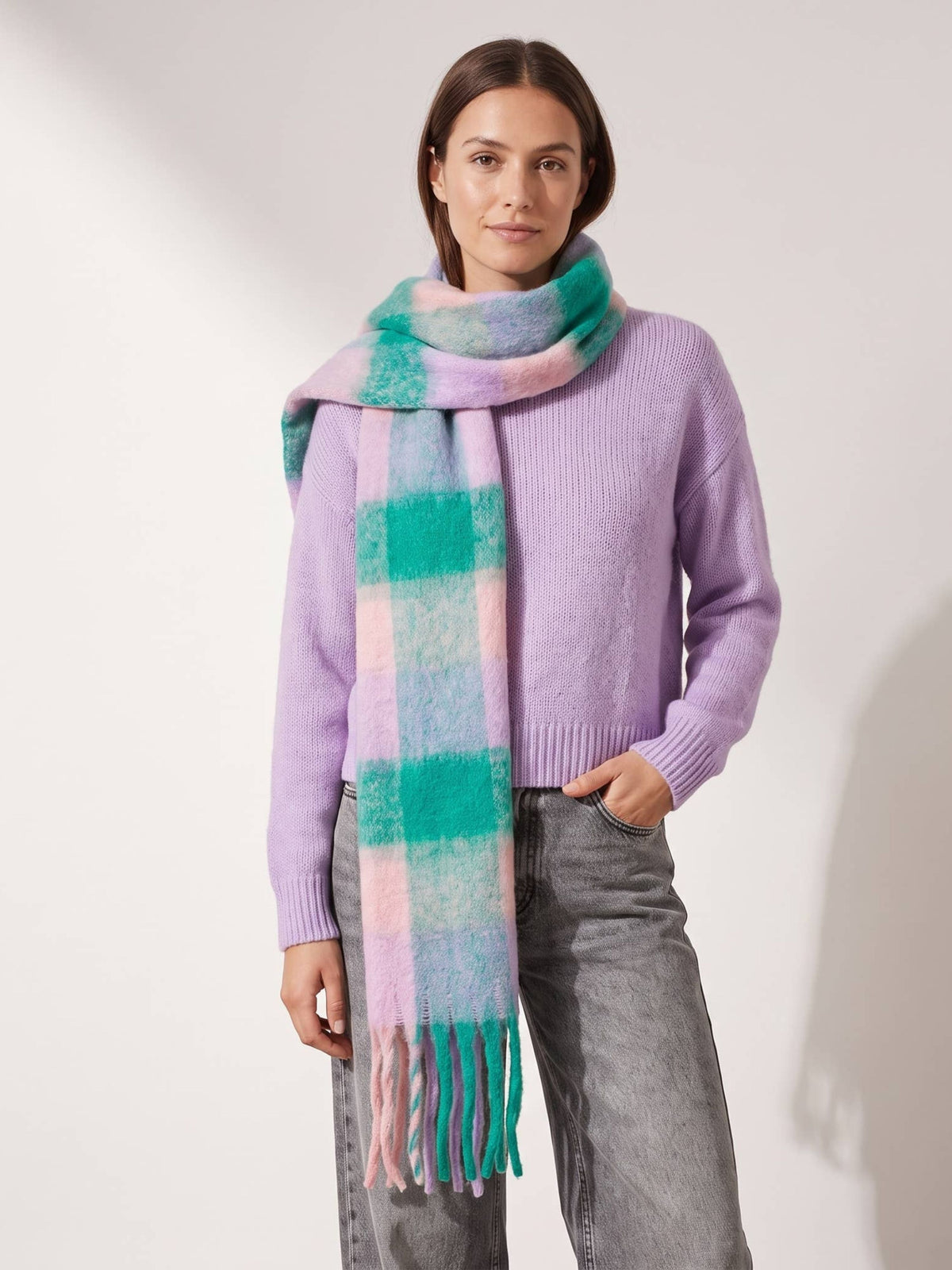 Green Pink & Lilac Heavyweight Colour Block Scarf