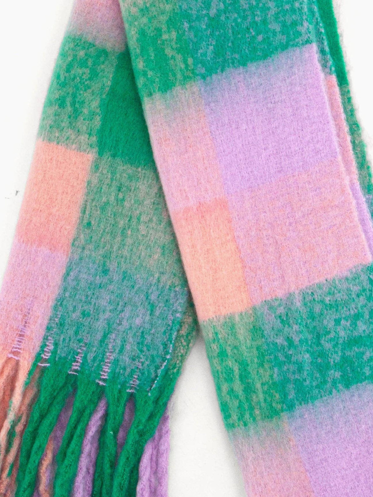 Green Pink & Lilac Heavyweight Colour Block Scarf