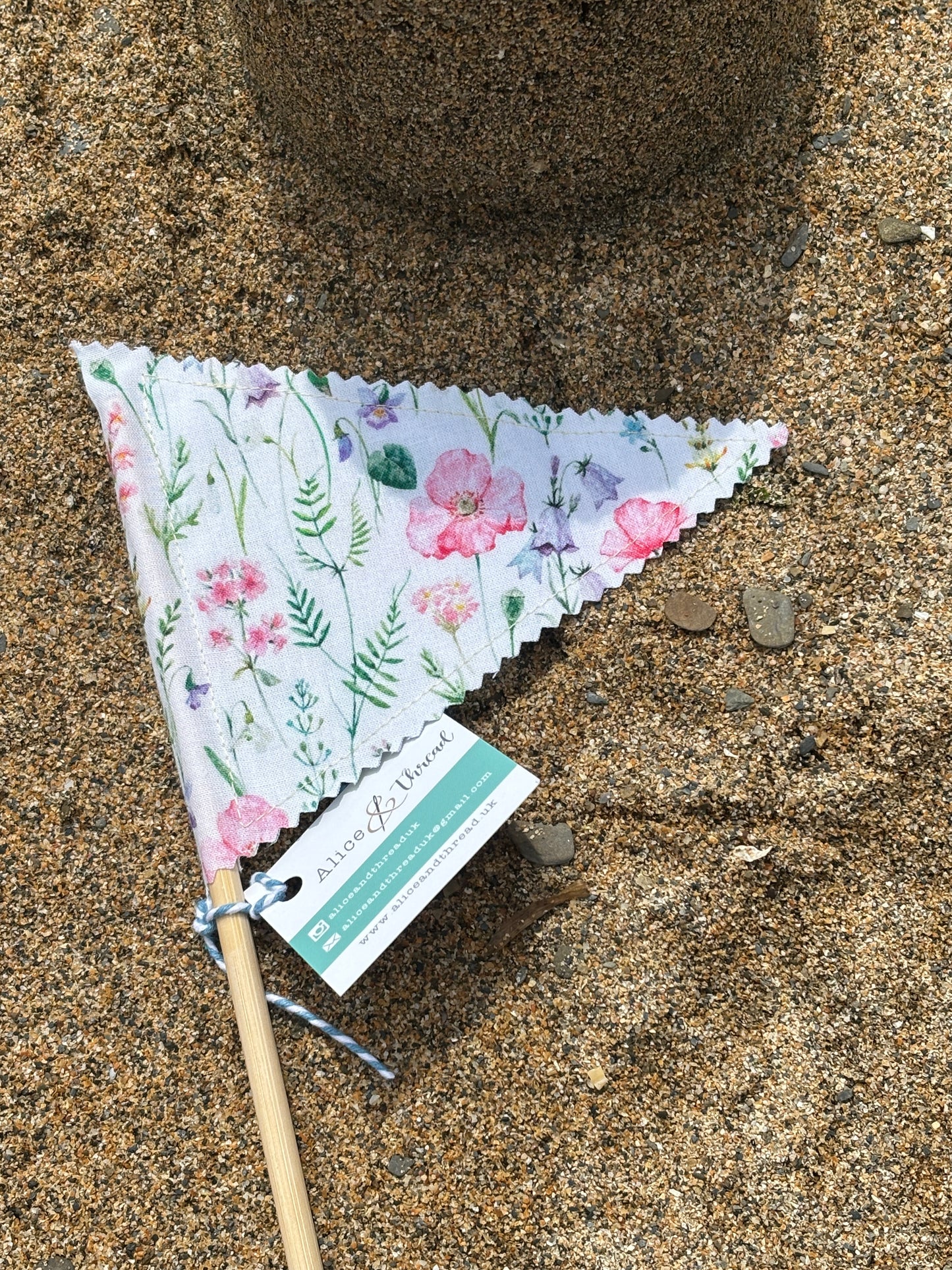 Handmade Embroidered Fowey & Cornwall Sandcastle Fabric Flags