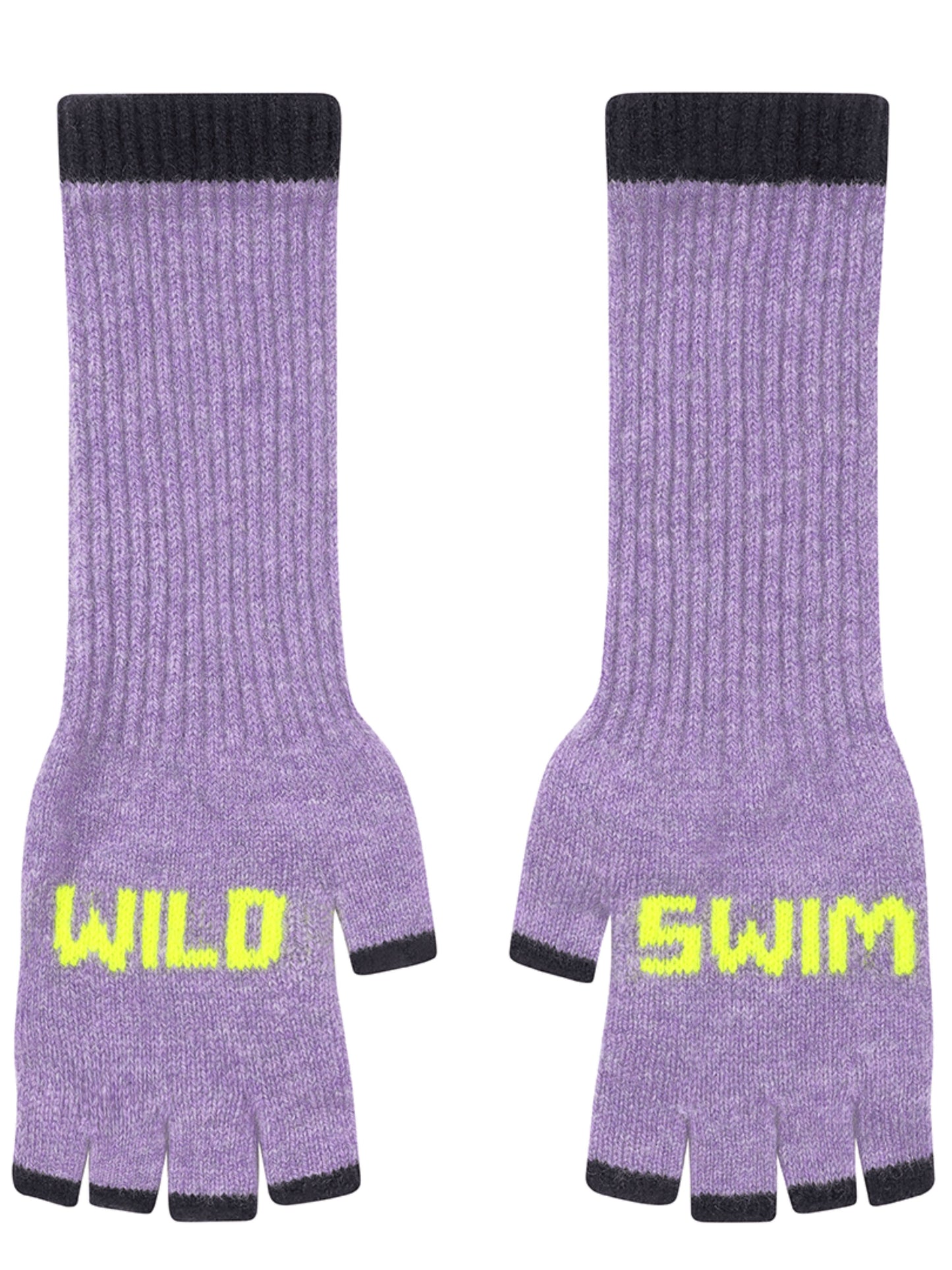 Wild Swim Fingerless Gloves in Parma Violet & Neon Yellow