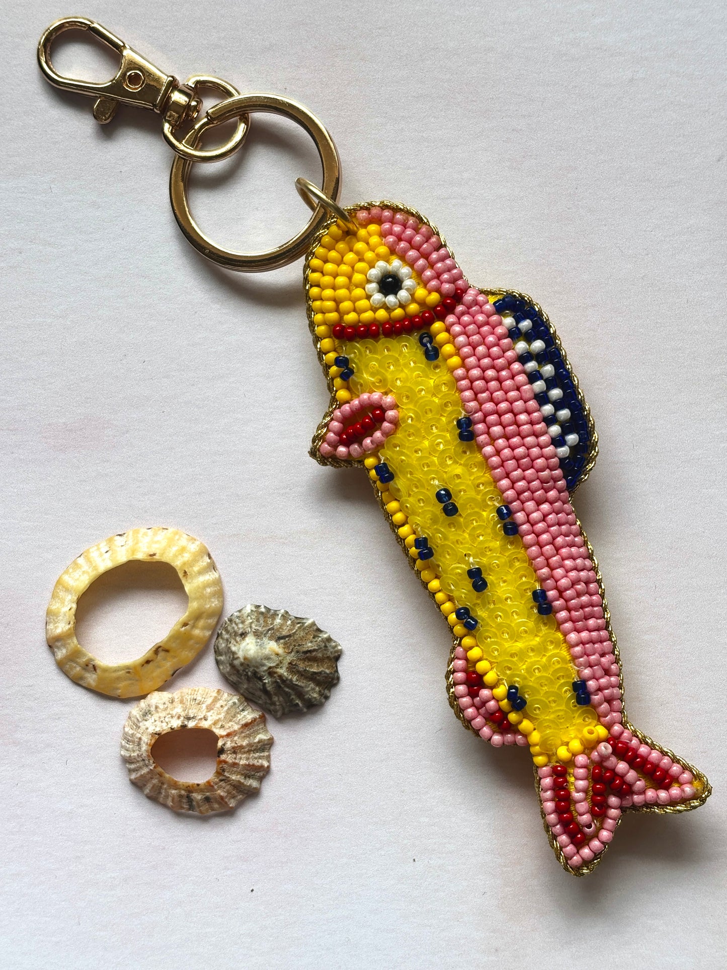 Yellow Dotty Beaded Fish Keyring or Bag Charm