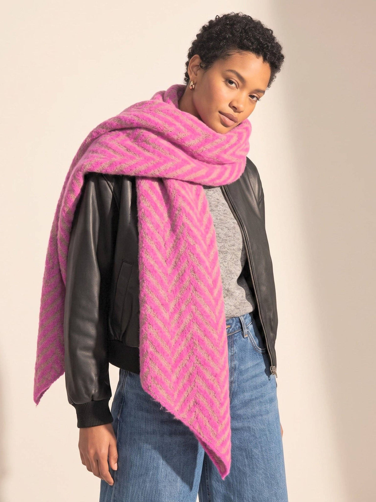 Pink Chevron Asymmetric Heavyweight Scarf