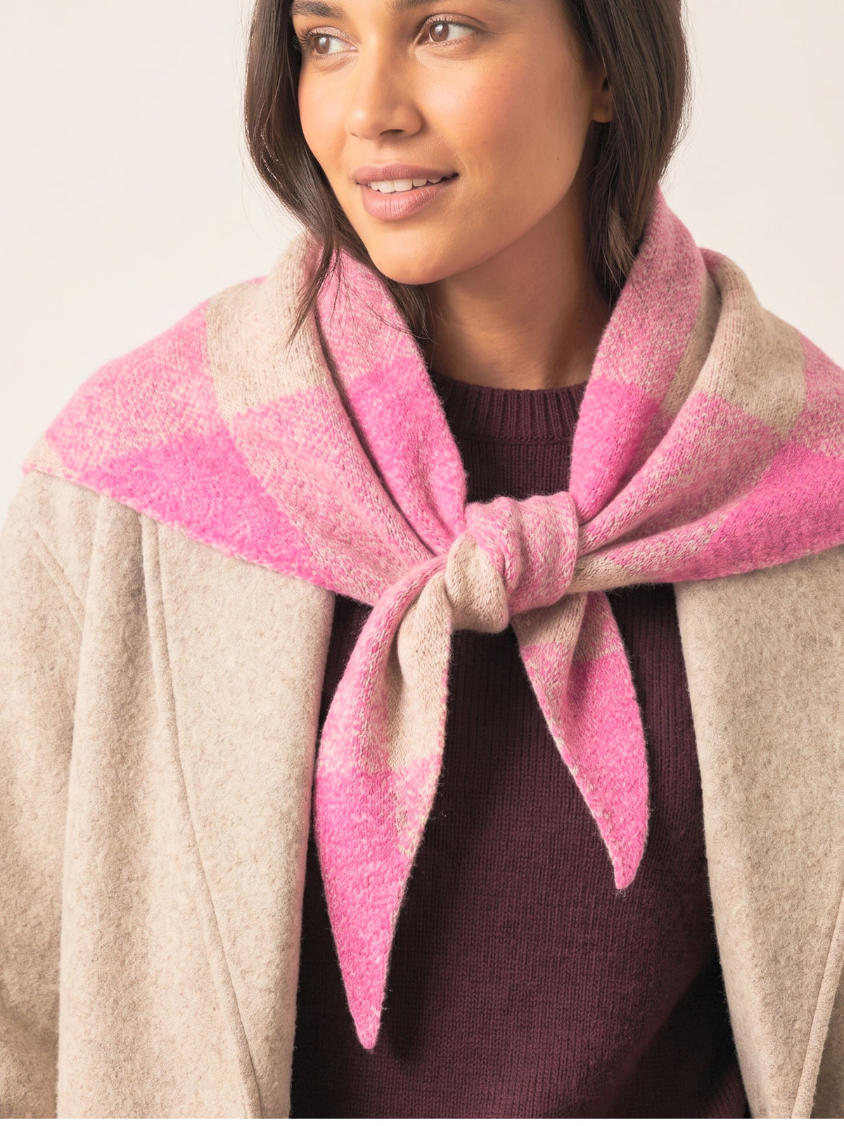 Pink & Cream Check Triangle Heavyweight Scarf