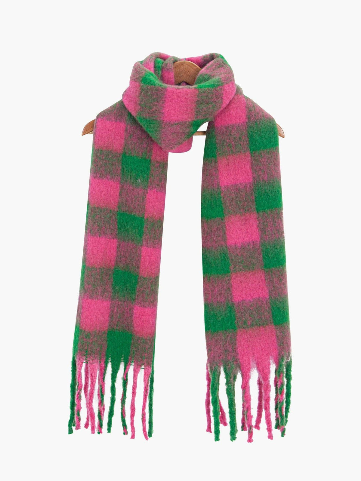Hot Pink & Green Square Check Heavyweight Scarf
