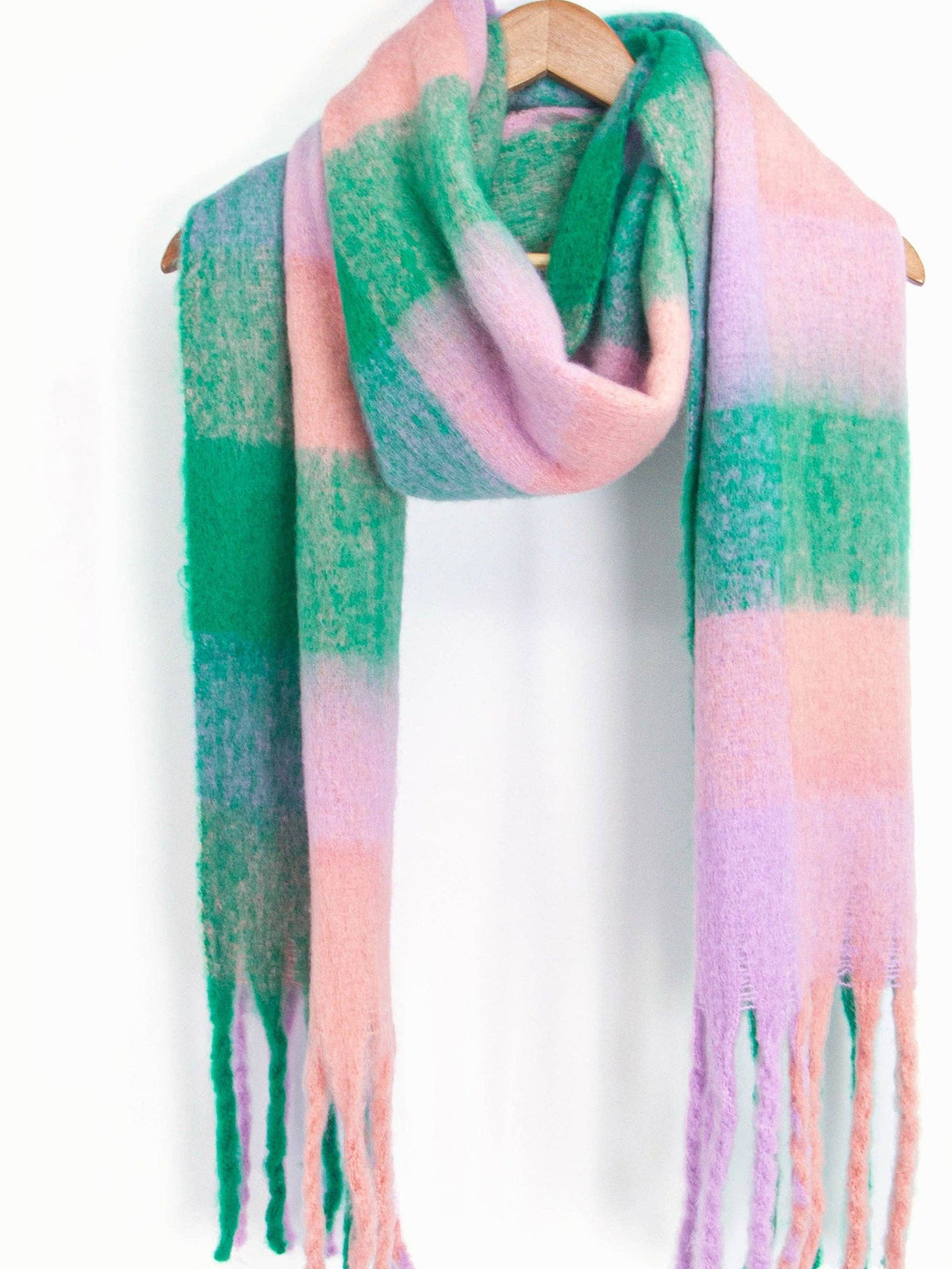 Green Pink & Lilac Heavyweight Colour Block Scarf