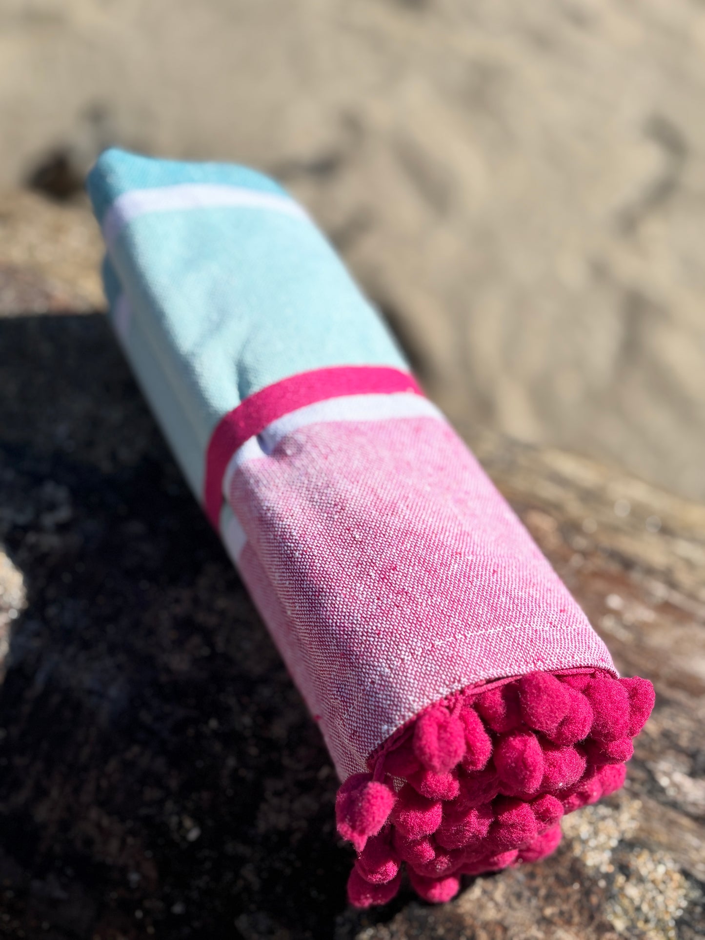 Pom Pom Stripe Turkish Hammam Towel
