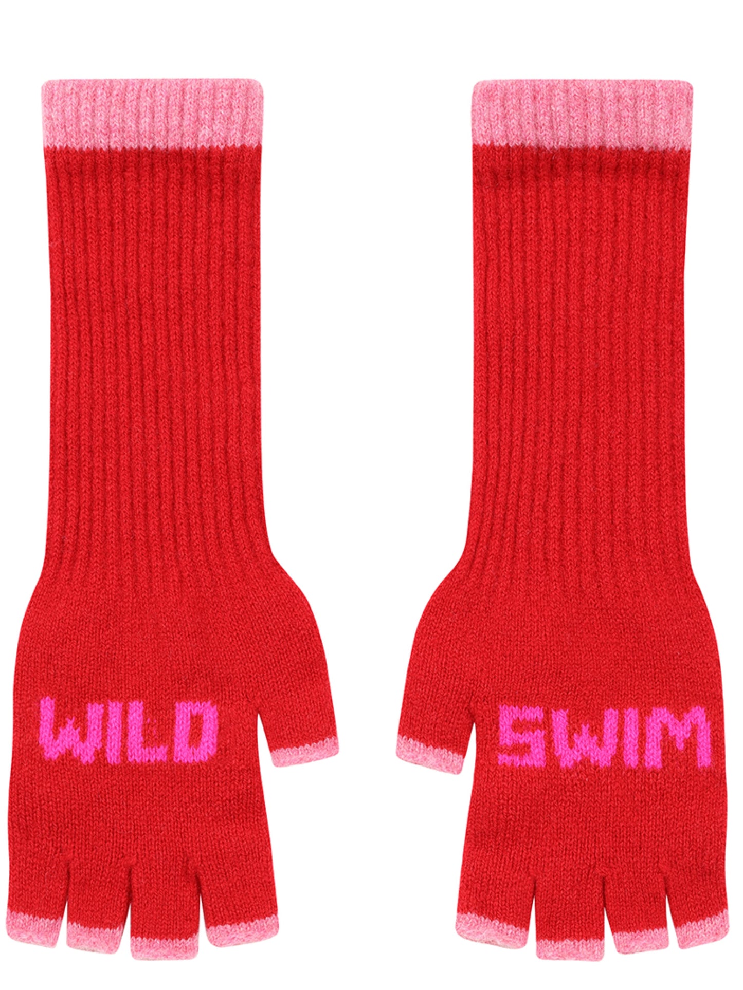 Wild Swim Fingerless Gloves - Bright Red & Neon Pink