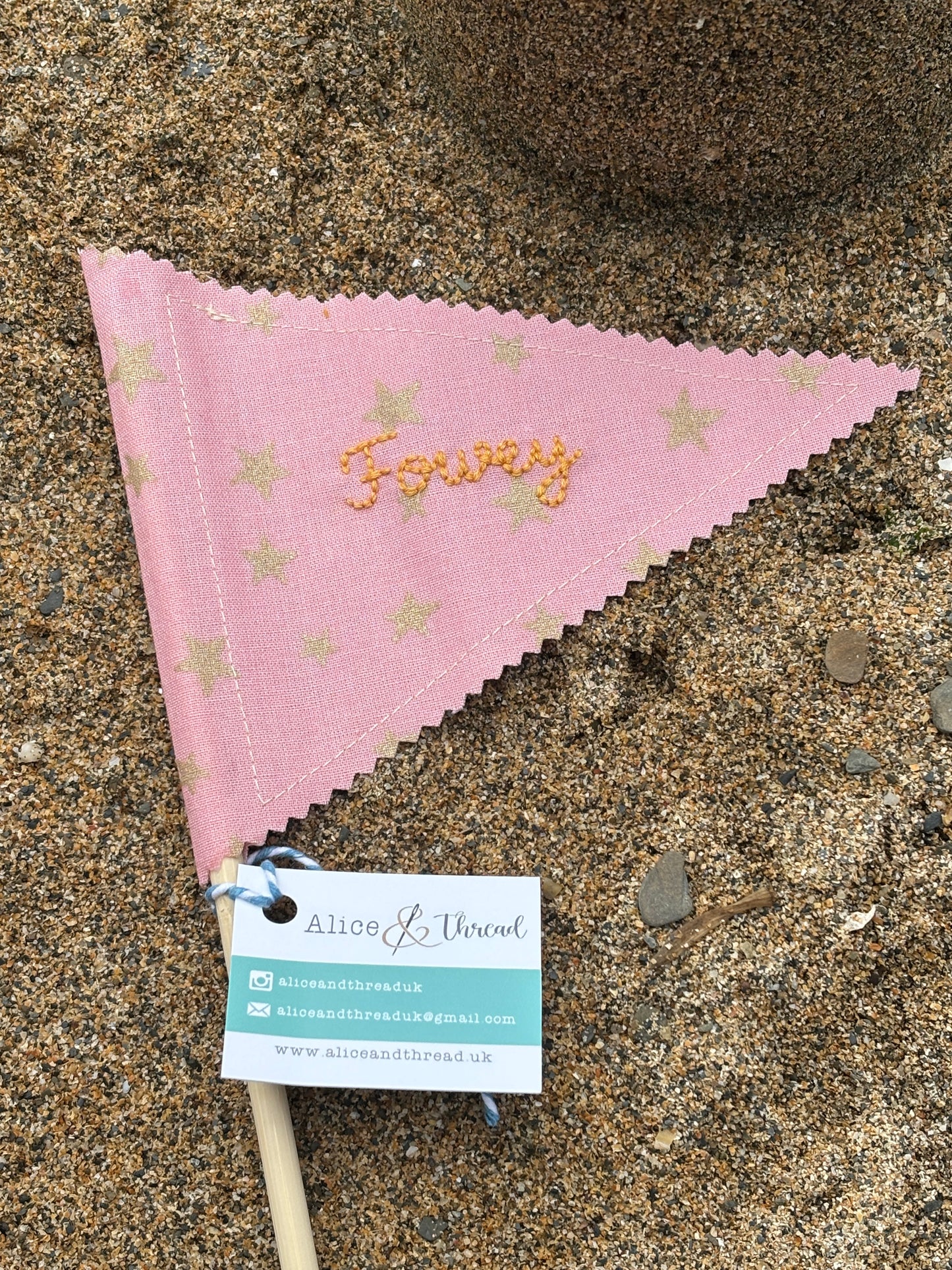 Handmade Embroidered Fowey & Cornwall Sandcastle Fabric Flags