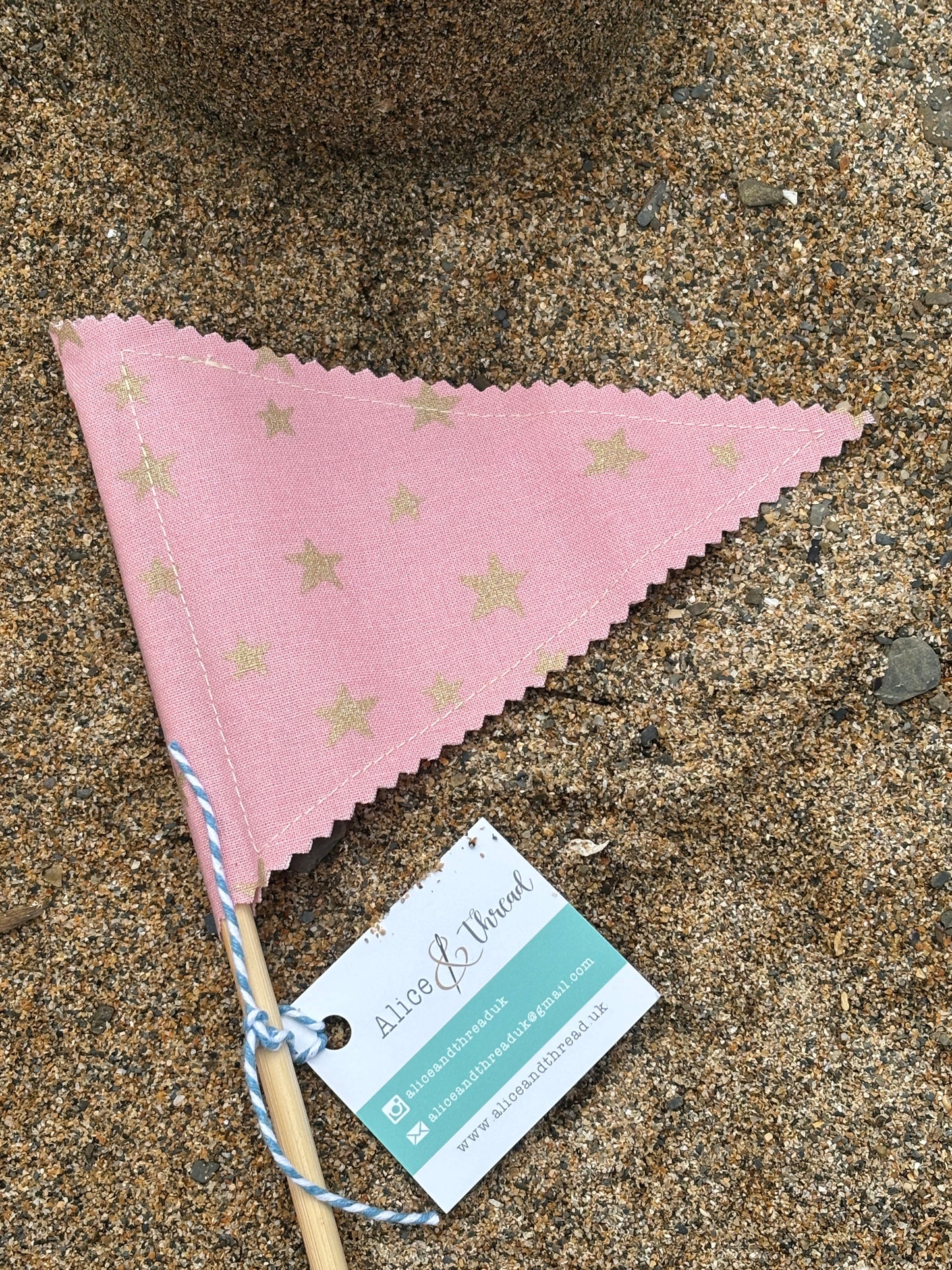 Handmade Embroidered Fowey & Cornwall Sandcastle Fabric Flags
