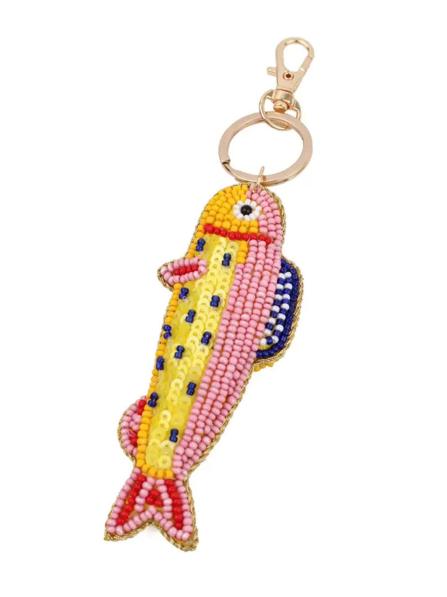 Yellow Dotty Beaded Fish Keyring or Bag Charm