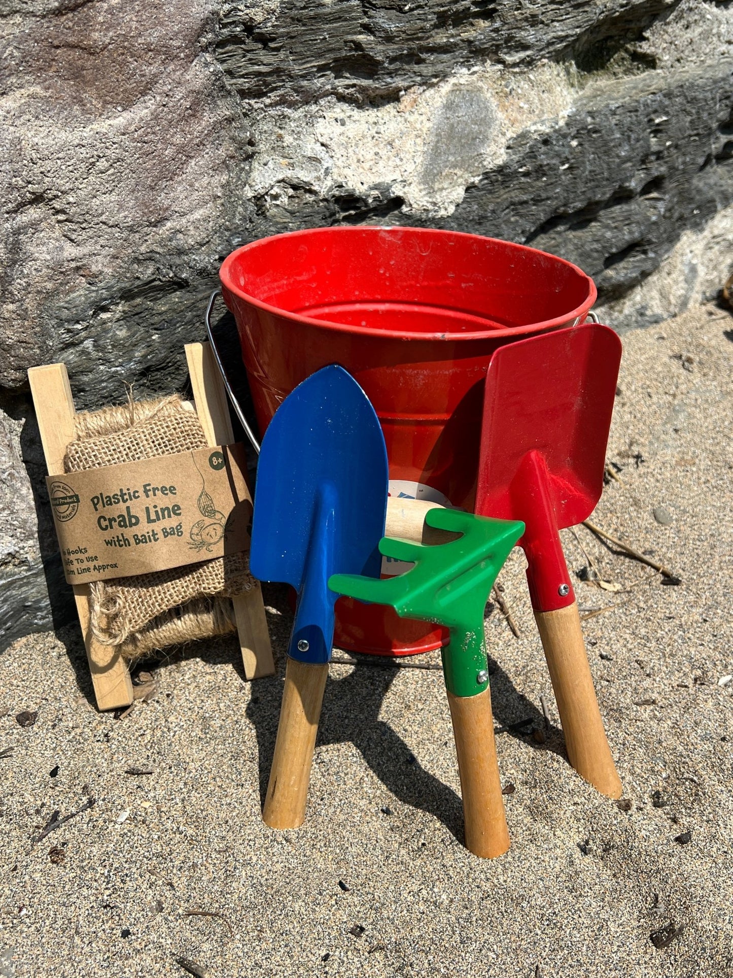 Plastic Free Eco Friendly Beach Set: Metal Bucket, Sand Tools & Crabbing Line - Readymoney Beach Shop