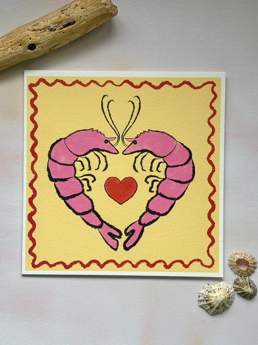 Colourful Prawn Heart Greetings Cards